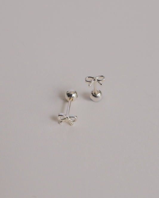 Baby Bow Screw Back Ear Studs (Silver)