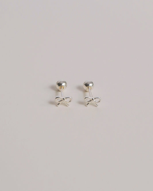 Baby Bow Screw Back Ear Studs (Silver)