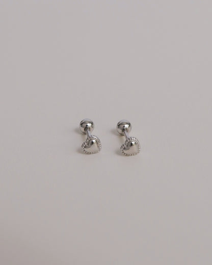 Braided Heart Screw Back Ear Studs (Silver)