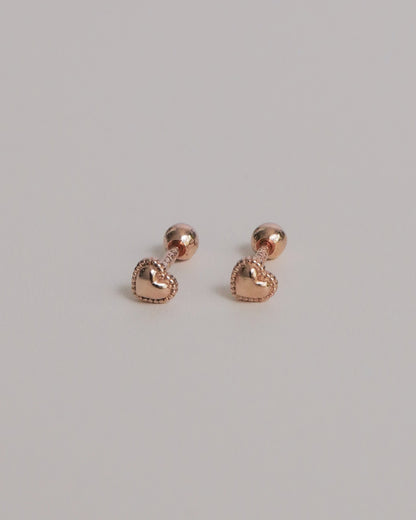 Braided Heart Screw Back Ear Studs (Rose Gold)