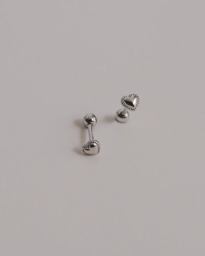 Braided Heart Screw Back Ear Studs (Silver)