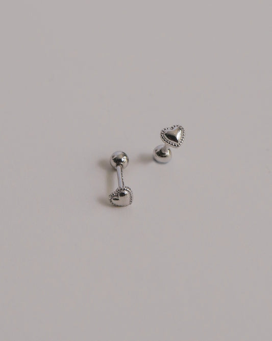 Braided Heart Screw Back Ear Studs (Silver)