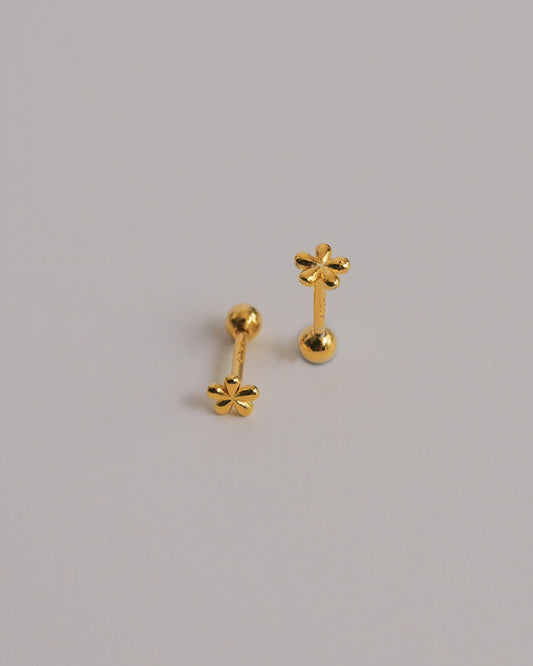 Floral Screw Back Ear Studs (Gold)