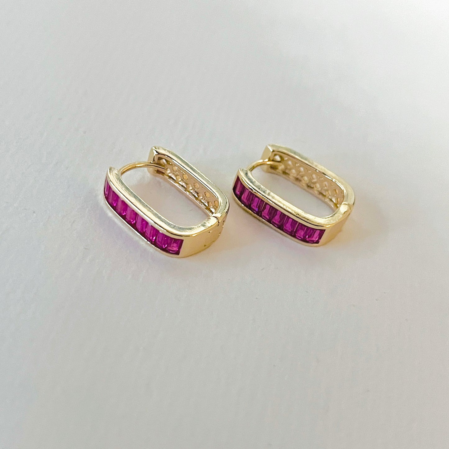 Fuchsia Gem Ear Hoops | 14k Gold Plating