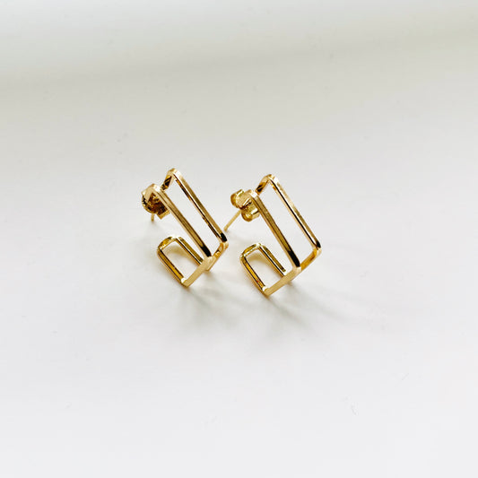 Double Square Ear Hoops | 14k Gold Plating