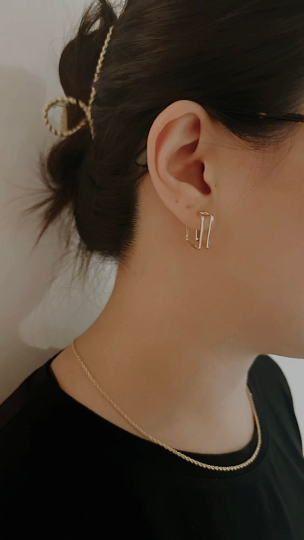 Double Square Ear Hoops | 14k Gold Plating