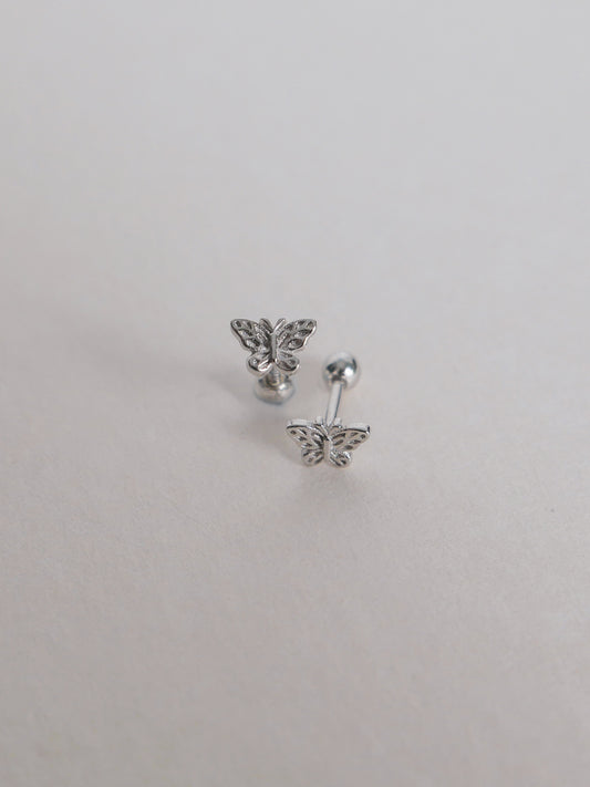 Butterfly Screw Back Ear Studs (Silver)
